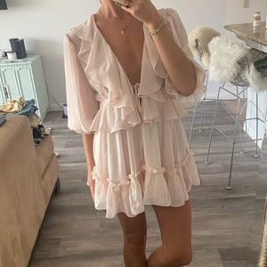 Chiffon ruffle puff sleeve dress